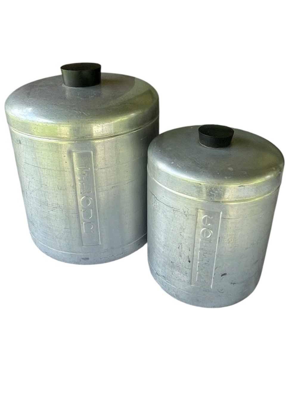 Vintage Aluminum Nesting Canister Set Art Deco MCM Mid Century Flour Coffee